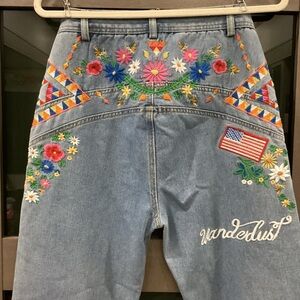 SPELL and the Gypsy Embroidered Wild Child Floral Denim Jeans size Large